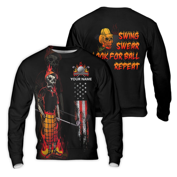 Maxcorners Custom Flaming Skeleton Men's Golf Polo Shirt, Mens Golf Gift, Funny Golf Shirt