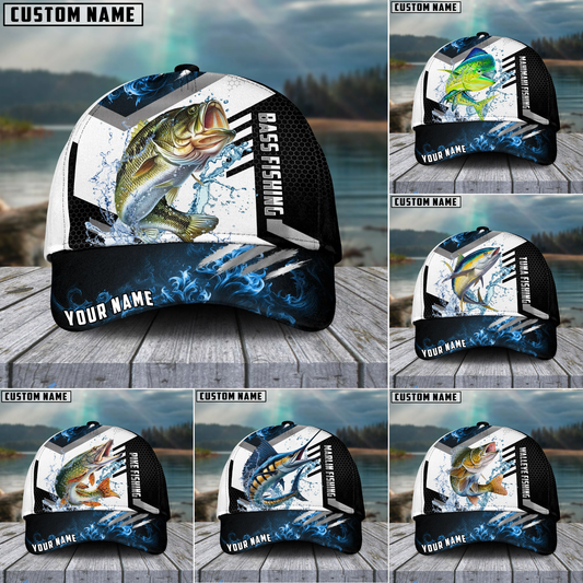 Maxcorners Fishing Blue Flame Sport Pattern Personalized Name 3D Cap (11 Breeds)