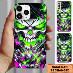 Maxcorners Bowling Phonecase Neon Skull Green Purple Energy Explosion Personalized Name 3D Phone Case