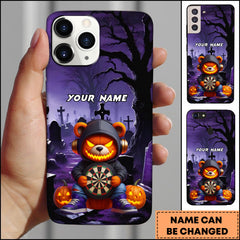 Maxcorners Darts Halloween Pumpkin Bear With Dartboard Graveyard Scene Personalized Name Phone Case