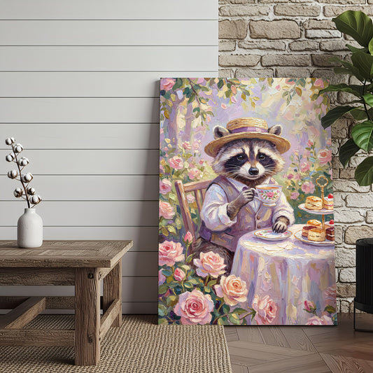 Maxcorners Raccoon Tea Party in Rose Garden Vintage Painting Canvas Wall Art
