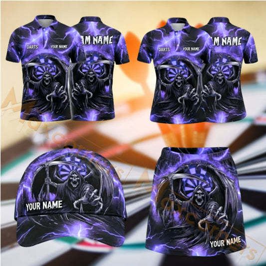 Maxcorners Darts Wolf Dartboard Lightning Design Personalized Team Sportswear Set - Polo Shirt, Cap & Skorts