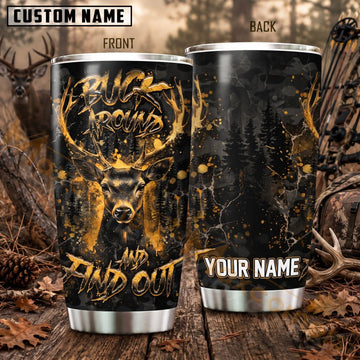 Maxcorners Hunting Golden Deer Forest Camo Personalized Name 3D Tumbler
