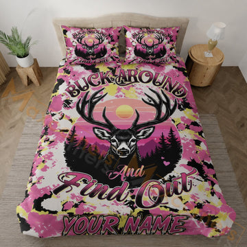 Maxcorners Hunting Pink Deer Skull Find Out Design Bedding Set 3D Print Custom Name