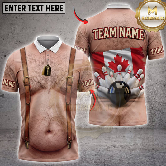 Maxcorners Bowling Funny Slim Body Canada Flag Bowling Ball Pins Personalized Name 3D Unisex Shirt