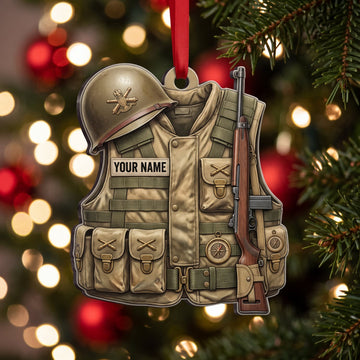 Maxcorners Veteran Field Vest Helmet And Rifle Personalized Name 3D Keychain And Ornament