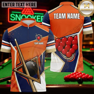 Maxcorners Snooker Navy Orange Dynamic Stripes Personalized Name 3D Unisex Shirt