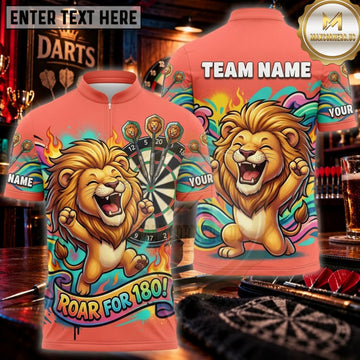 Maxcorners Darts Coral Orange Roar For 180 Lion Personalized Name 3D Unisex Shirt