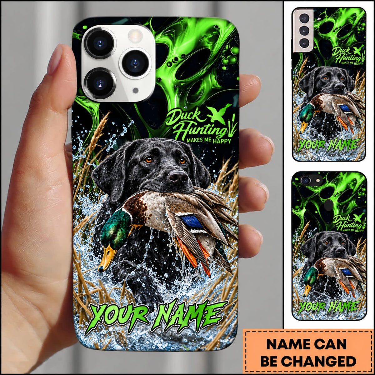 Maxcorners Duck Hunting Golden Retriever Green Lightning Water Splash Personalized Name 3D Phone Case - Golden Retriever
