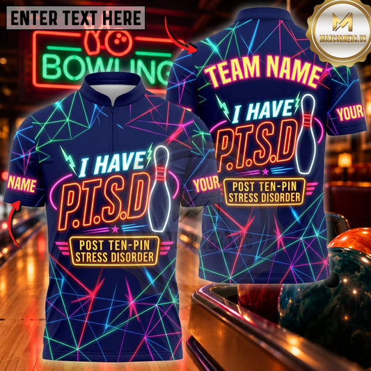 Maxcorners Bowling I Have PTSD Funny Bowling Quote Personalized Name 3D Unisex Shirt
