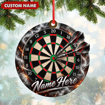 Maxcorners Darts Lover Metallic Texture Cracks, Target Board Design Personalized Name Ornament 2D Flat