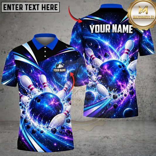 Maxcorners Bowling Galaxy Space Nebula Cosmic Galaxy Pins Strike Artwork Multicolor Customized Name, Team Name 3D Shirts