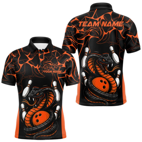 Maxcorners Custom Black And Orange Cobra Snake Bowling Jerseys, Bowling Team Men Polo Shirts LM054