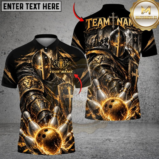 Maxcorners Bowling Crusader Knight Sword Warrior Pins Strike Artwork Multicolor Customized Name, Team Name 3D Shirts