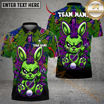 Maxcorners Urban Graffiti Rabbit Golf Polo Shirt Customized Name, Team Name 3D Shirts (4 Colors)