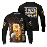 Maxcorners Swing Swear Drink Repeat Funny Golf Polo Shirt, Mens Golf Gift, Golf Lover Gift