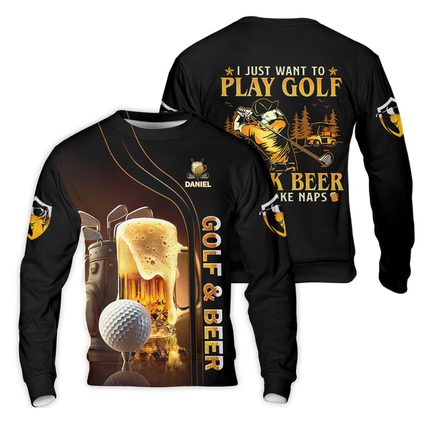 Maxcorners I Just Wanna Play Golf And Drink Beer Custom Golf Polo Shirt, Mens Golf Gift, Golf Lover Gift