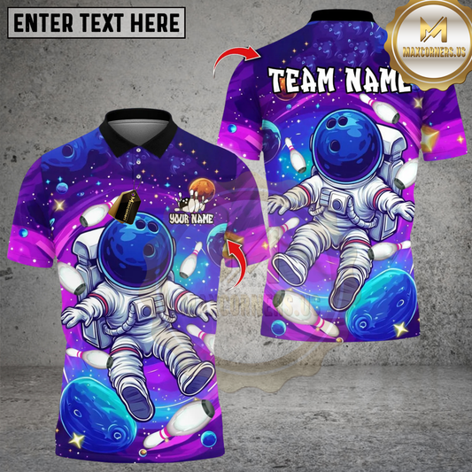 Maxcorners Bowling Vibrant Astronaut Space Multicolor Customized Name, Team Name 3D Shirts