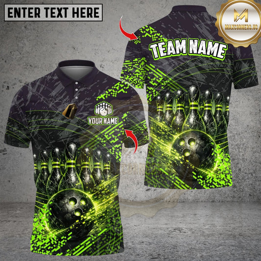 Maxcorners Metal Bowling Design Multicolor Customized Name, Team Name 3D Shirts