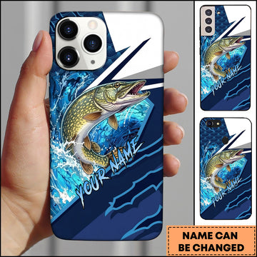Maxcorners Pike Dynamic Lightning Slash Blue White Sport Design Personalized Name Phone Case