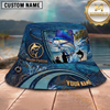 Maxcorners Fishing Blue Scale Ocean Angler Personalized 3D Bucket Hat (12 Fish Species)