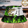 Maxcorners Fishing Vibrant Green Flame Fishing Action with Bold Graphic Personalized Name 3D Bucket Hat (13 Fish Species)