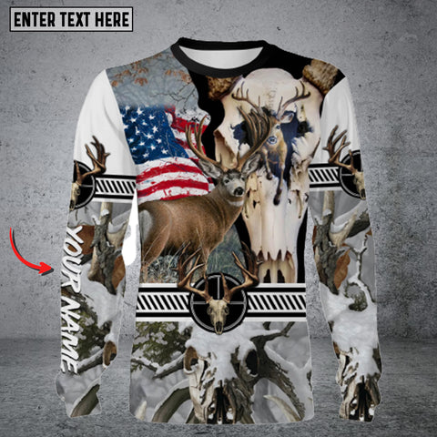 Maxcorners Mule Deer Hunting American Flag Camo 3D All Over Printed Long Sleeve Shirt