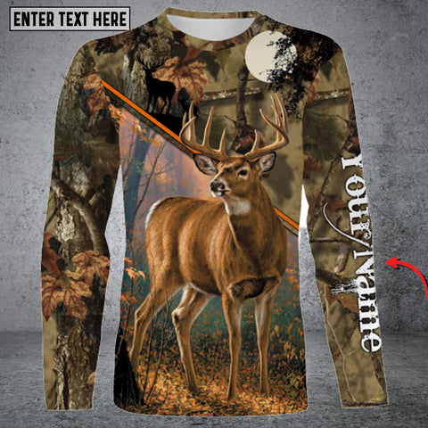 Maxcorners Deer Hunting Camo Custom Name 3D All Over Printed Long Sleeve Shirt