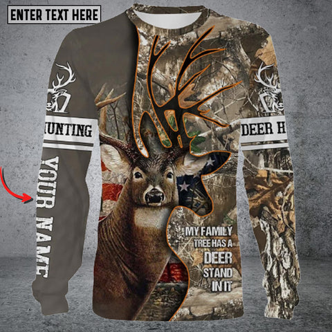 Maxcorners Deer Tattoo American Flag Camo Custom Name All Over Print Long Sleeve Shirt