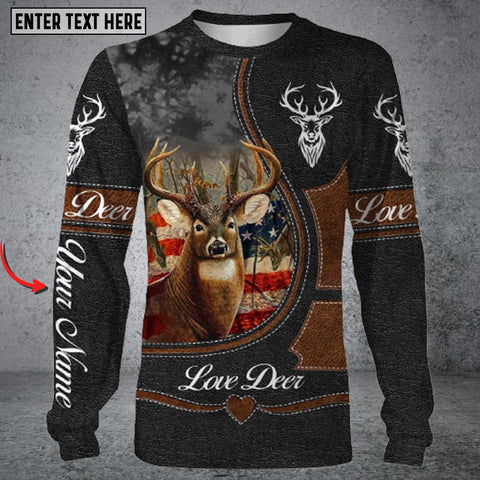 Maxcorners Love Deer Hunter Customize Name 3D All Over Printed Long Sleeve Shirt
