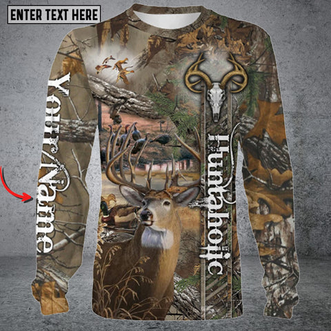 Maxcorners Deer Hunting Camo Huntaholic 3D All Over Printed Long Sleeve Shirt