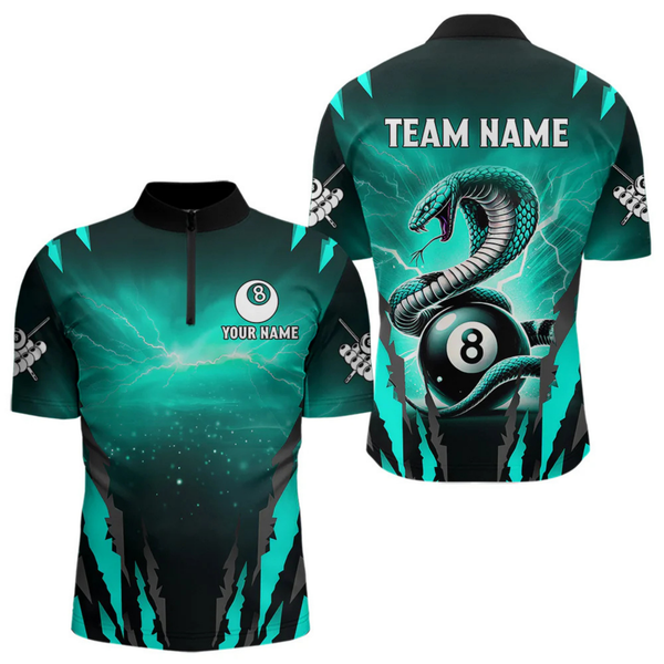 Maxcorners Customized Thunder Lightning Cobra Snake Men Billiard Shirt, 8 Ball Billiard Team Jersey|Turquoise LM1805