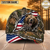 Maxcorners Hunting Wildlife Woodland Camo Ripped American Flag Personalized Name 3D Cap