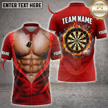 Maxcorners Darts Funny Muscular Body Red Superhero Costume Classic Dartboard Personalized Name 3D Unisex Shirt