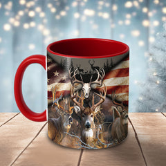 Maxcorners Deer Hunting American Flag Skull Art Multicolor Options 3D Ceramic Mug