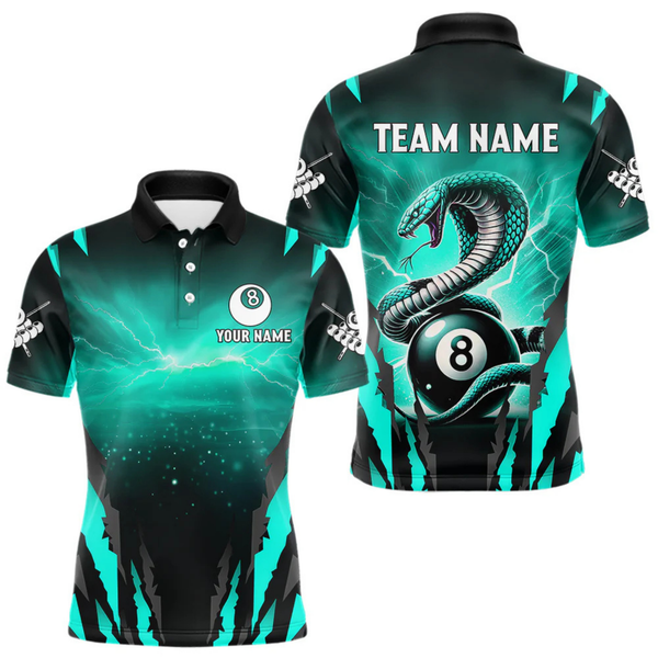 Maxcorners Customized Thunder Lightning Cobra Snake Men Billiard Shirt, 8 Ball Billiard Team Jersey|Turquoise LM1805