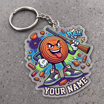 Maxcorners Clay Shooting Funny Cartoon Pull Clay Target Customized Name 3D Keychain And Ornament