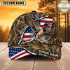 Maxcorners Hunting Wildlife Woodland Camo Ripped American Flag Personalized Name 3D Cap