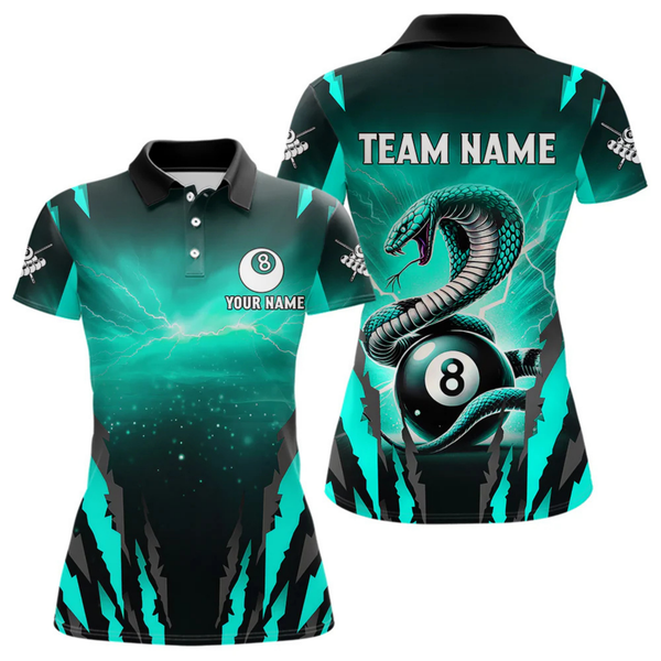 Maxcorners Customized Thunder Lightning Cobra Snake Men Billiard Shirt, 8 Ball Billiard Team Jersey|Turquoise LM1805