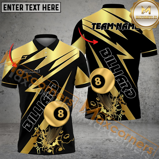 Maxcorners Ball 8 Golden Pattern Billiard Jersey Multicolor Options Personalized Name, Team Name 3D Polo Shirt (4 Colors)