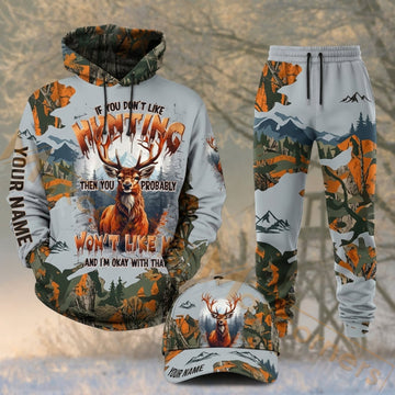 Maxcorners Hunting Deer Hunting Orange White Woodland Camo Personalized 3D Combo Hoodie, Sweatpants Set & Cap