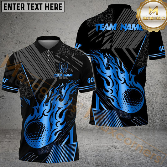 Maxcorners Golf Black Gold Flaming Personalized Name, Team Name 3D Shirt (6 Colors)