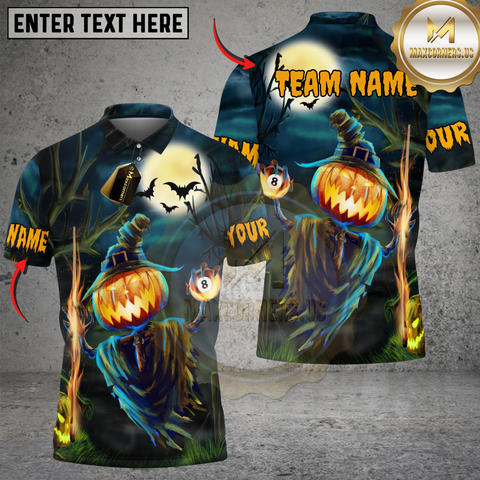 Maxcorners Billiards Halloween Pumpkin Night Personalized Name 3D Unisex Shirt