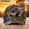 Maxcorners Hunting Wildlife Woodland Camo Ripped American Flag Personalized Name 3D Cap