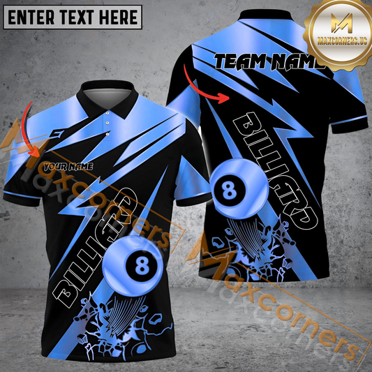 Maxcorners Ball 8 Golden Pattern Billiard Jersey Multicolor Options Personalized Name, Team Name 3D Polo Shirt (4 Colors)