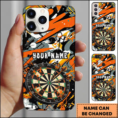Maxcorners Darts Orange Black Graffiti Dartboard Personalized Name Phone Case