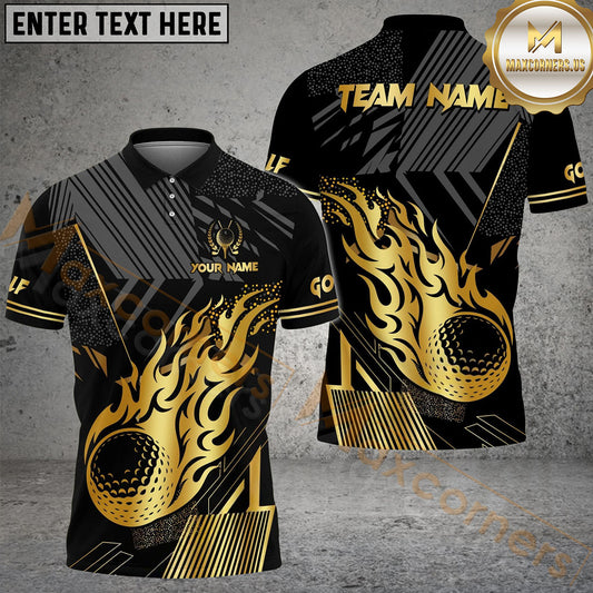 Maxcorners Golf Black Gold Flaming Personalized Name, Team Name 3D Shirt (6 Colors)