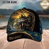 Maxcorners Fishing Skull Fisherman Sunset Gold Stripe Personalized 3D Cap