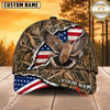 Maxcorners Hunting Wildlife Woodland Camo Ripped American Flag Personalized Name 3D Cap