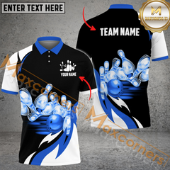 Maxcorners Ball And Pins Broken Fire Pattern Bowling Jersey Multicolor Option Customized Name, Team Name 3D Polo Shirt